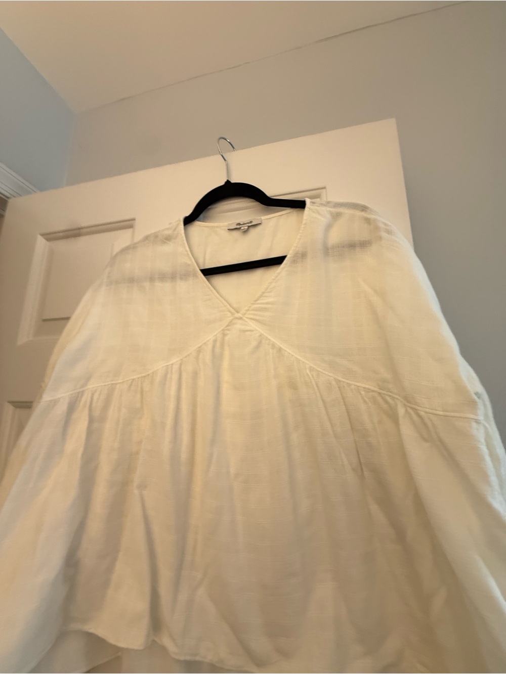 Madewell White Gauze V-Neck Peasant Blouse